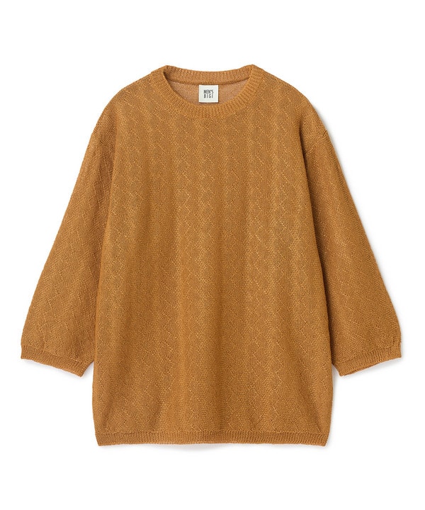 変形アーガイルシアーニット7分袖Tシャツ 詳細画像 イエロー 1