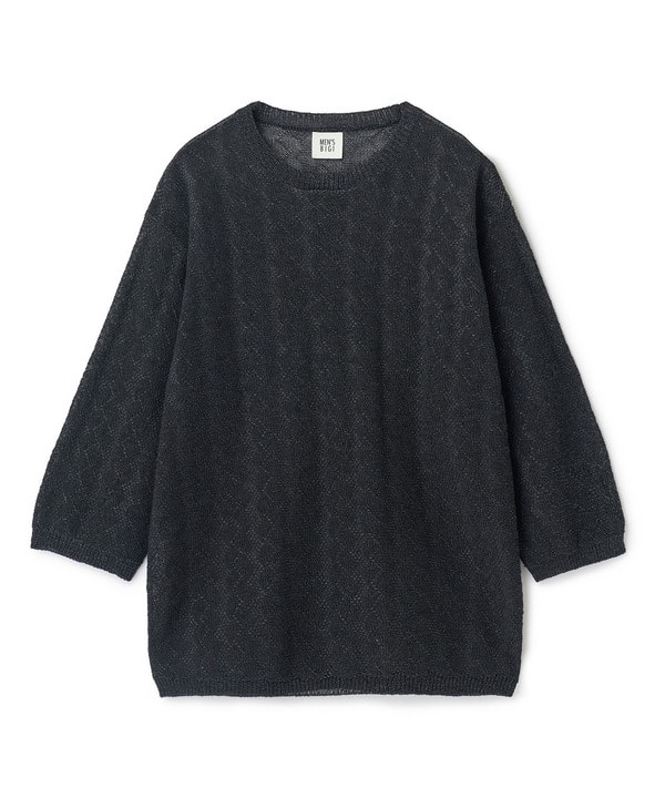 変形アーガイルシアーニット7分袖Tシャツ 詳細画像 ブラック 1