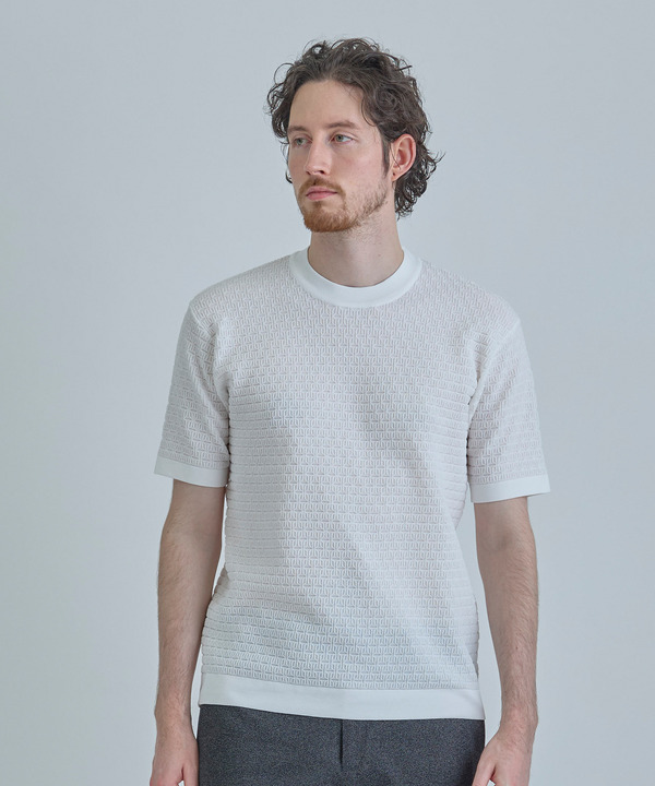 【ACTIVE TAILOR】ブリスターニットジャカードＴシャツ＜通気性/速乾性＞ 詳細画像 ホワイト 1