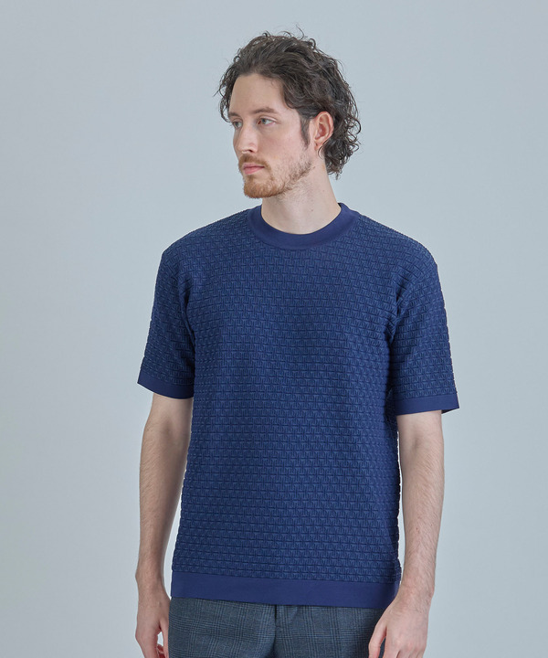 【ACTIVE TAILOR】ブリスターニットジャカードＴシャツ＜通気性/速乾性＞ 詳細画像 ネイビー 1