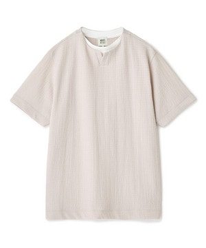 フェイクレイヤードキーネック半袖Tシャツ