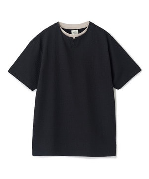 フェイクレイヤードキーネック半袖Tシャツ