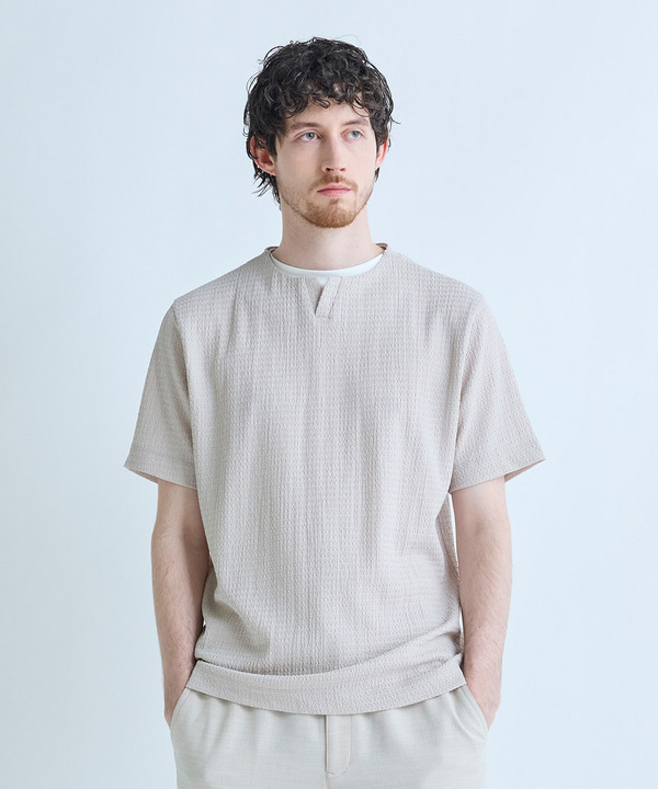 フェイクレイヤードキーネック半袖Tシャツ 詳細画像 1