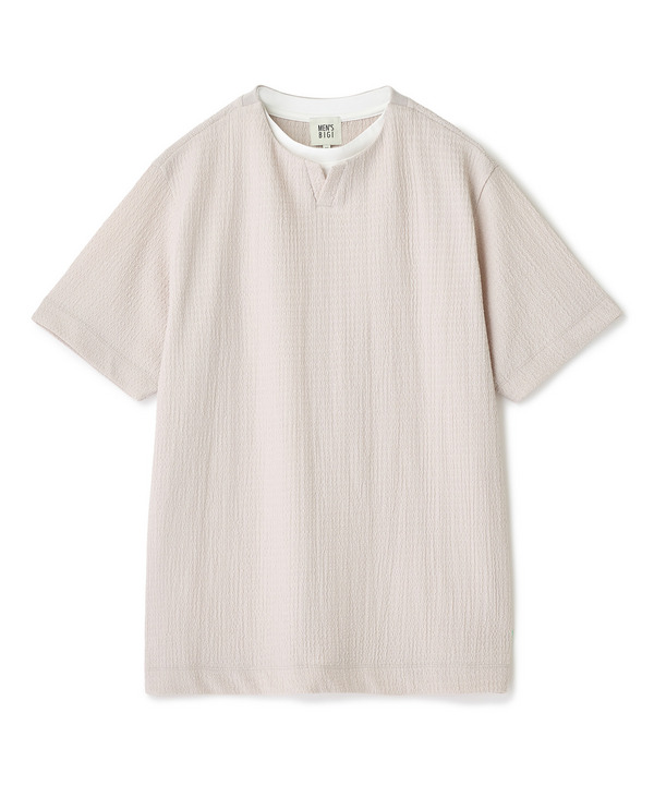 フェイクレイヤードキーネック半袖Tシャツ 詳細画像 グレー 1