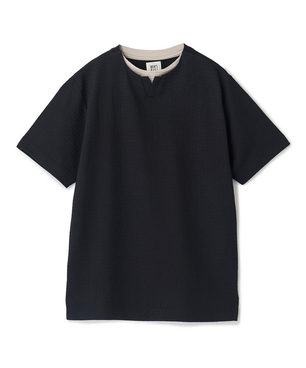 フェイクレイヤードキーネック半袖Tシャツ 詳細画像 ブラック 1
