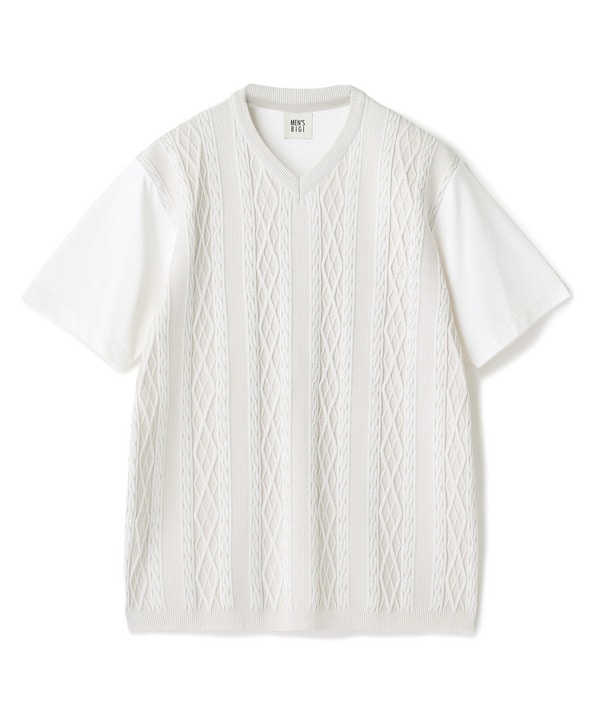 アラン調 ニットコンビTシャツ 詳細画像 オフホワイト 1