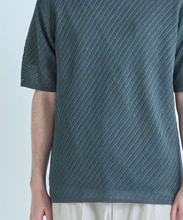 クルーネックバイアスメッシュニット半袖Tシャツ 詳細画像 11