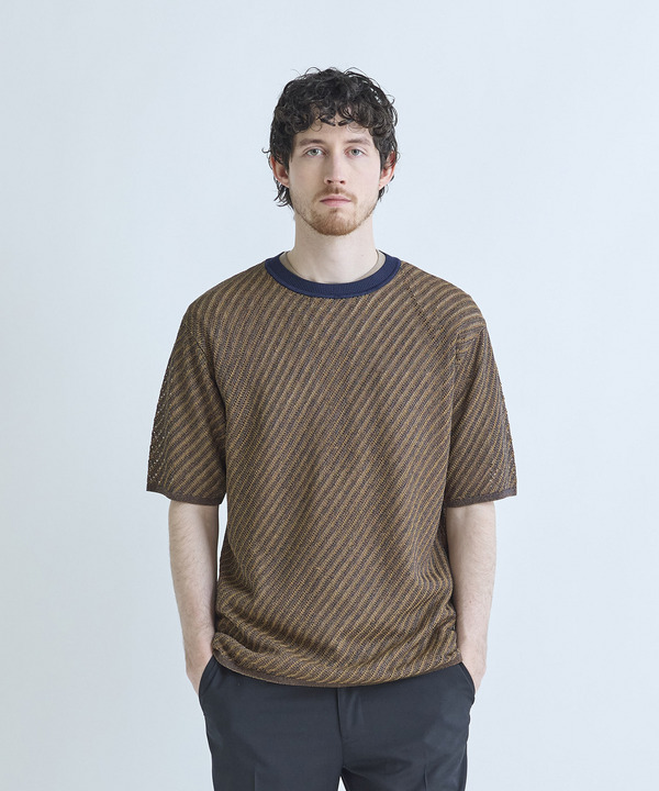 クルーネックメッシュニットTシャツ 詳細画像 ネイビー 1