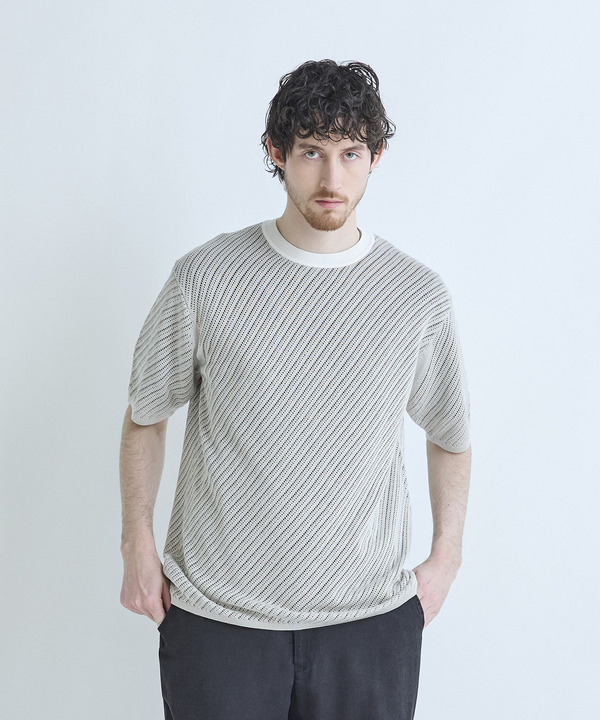 クルーネックメッシュニットTシャツ 詳細画像 ライトグレー 1