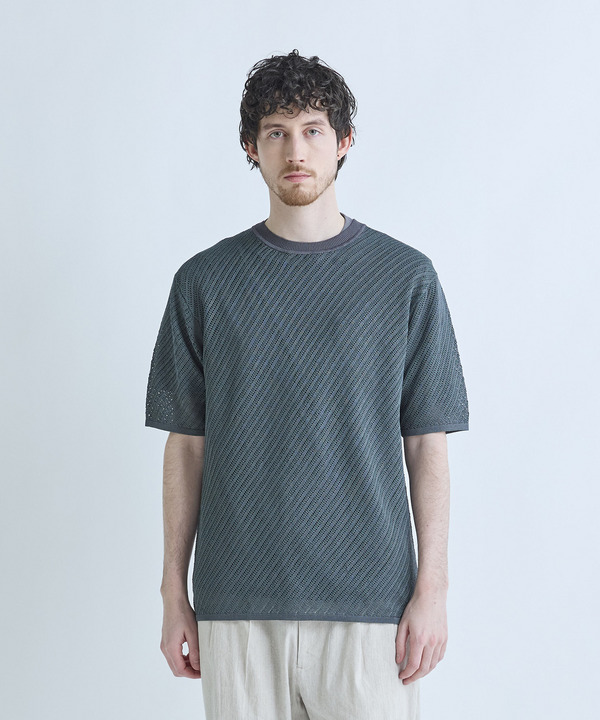 クルーネックメッシュニットTシャツ 詳細画像 グリーン 1