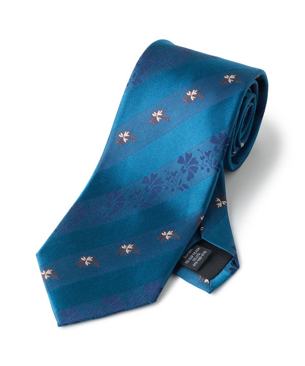 【TIE YOUR TIE /タイユアタイ】フローラル&times;シャドーストライプ柄ネクタイ 詳細画像 ネイビー 1