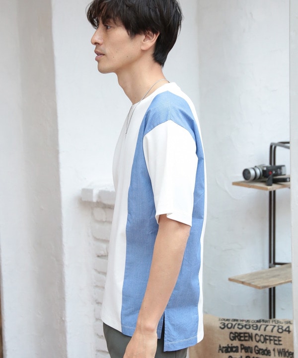 異素材切替コンビポケットTシャツ[ストレッチスムース/布帛ストライプ]｜メンズファッション通販 MEN'S BIGI ONLINE STORE ...