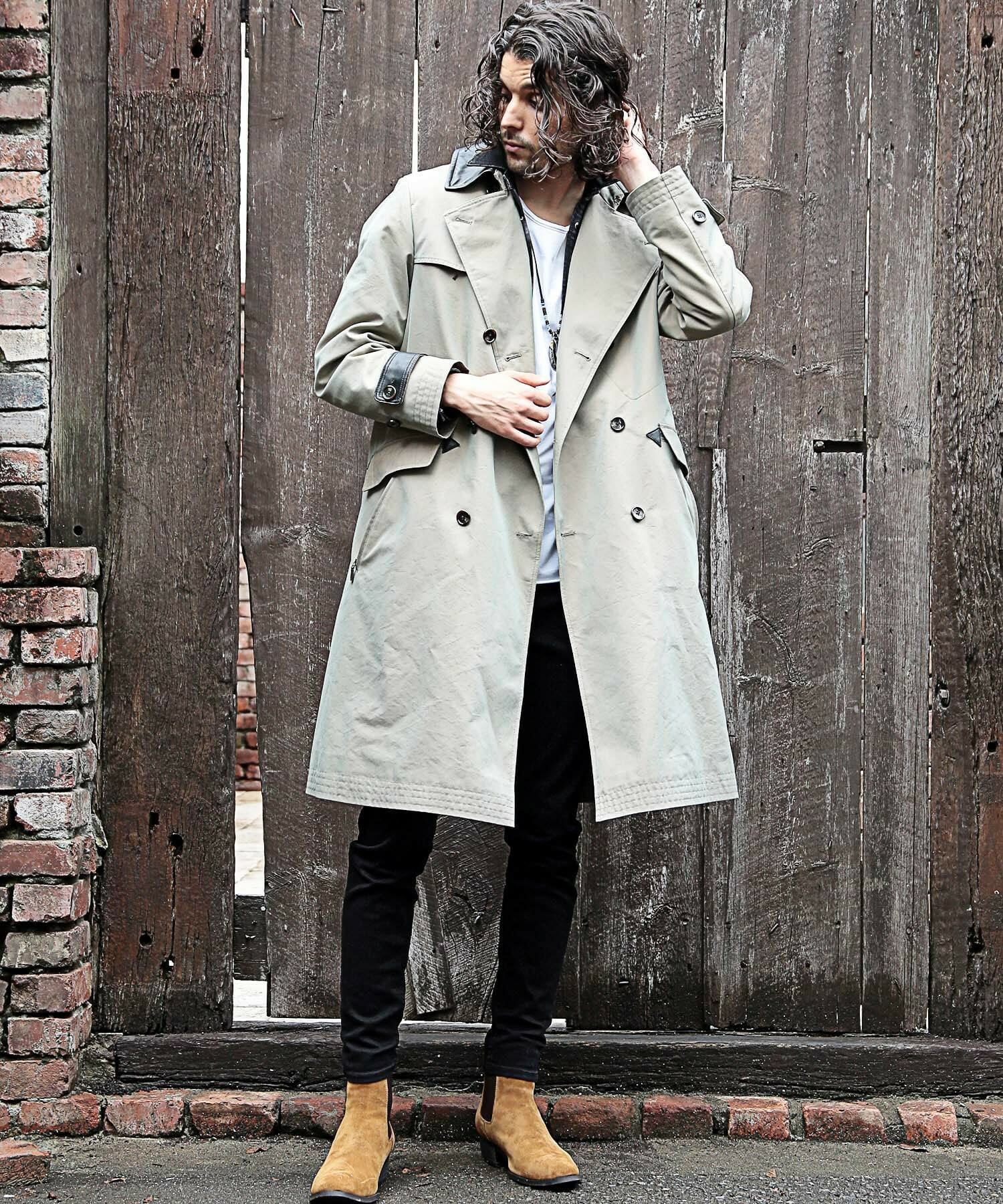 ライナー着脱可能 襟レザー切り替えトレンチコート メンズファッション通販 Men S Bigi Online Store メンズビギ オンラインストア