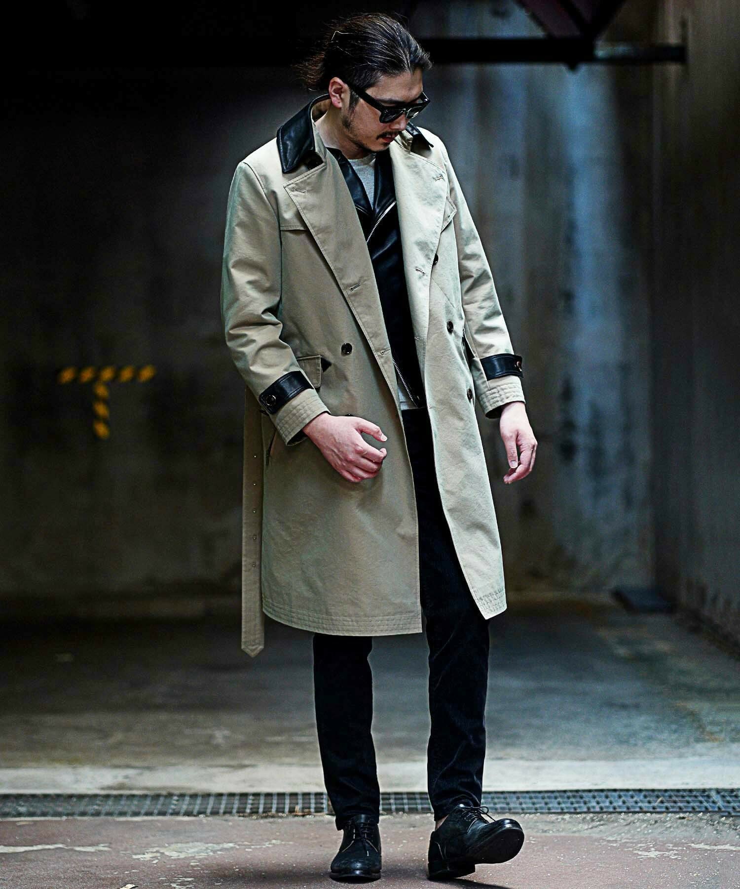 ライナー着脱可能 襟レザー切り替えトレンチコート メンズファッション通販 Men S Bigi Online Store メンズビギ オンラインストア