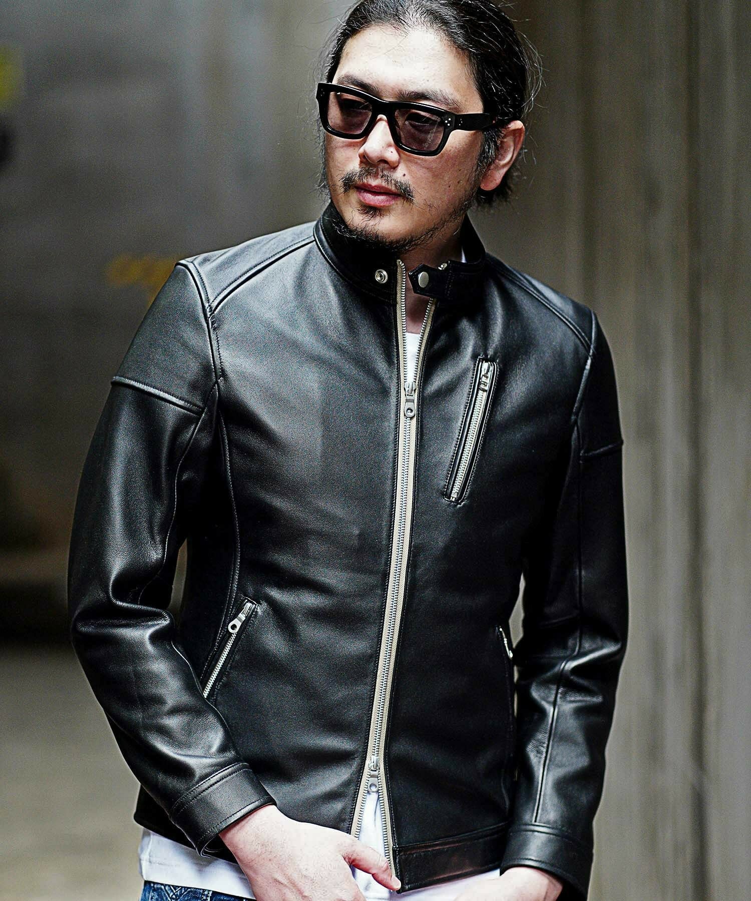 レザーシングルライダース 格安販売店舗 Men's BIGI シープレザージャケット★04★黒 レザージャケット