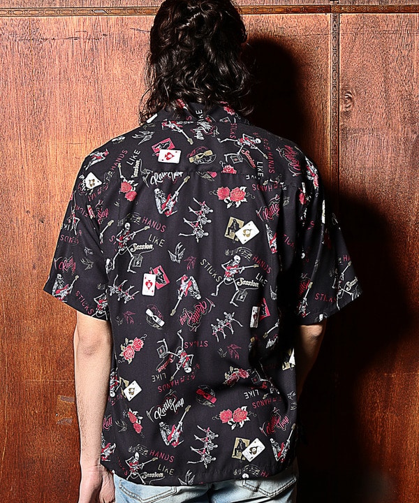 総柄スカルプリントオープンカラー半袖シャツ｜メンズファッション通販