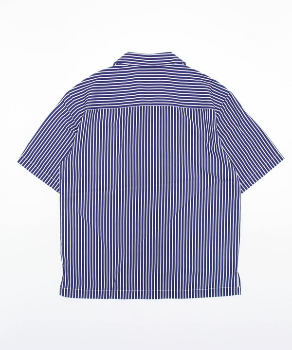 ストライプ柄総柄プリントオープンカラー半袖シャツ