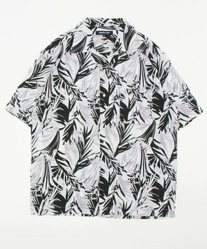 トロピカル柄総柄プリントオープンカラー半袖シャツ/アロハシャツ