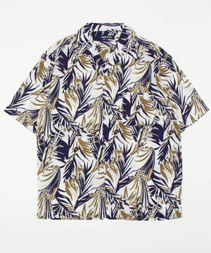 トロピカル柄総柄プリントオープンカラー半袖シャツ/アロハシャツ