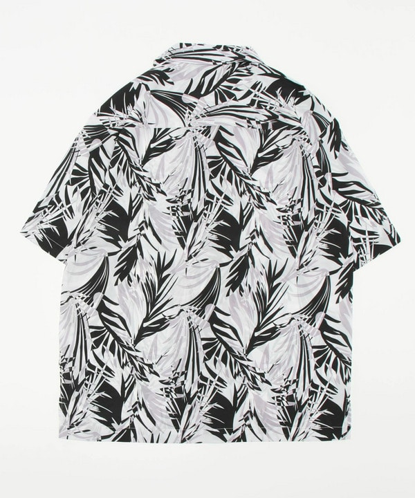 トロピカル柄総柄プリントオープンカラー半袖シャツ/アロハシャツ 
