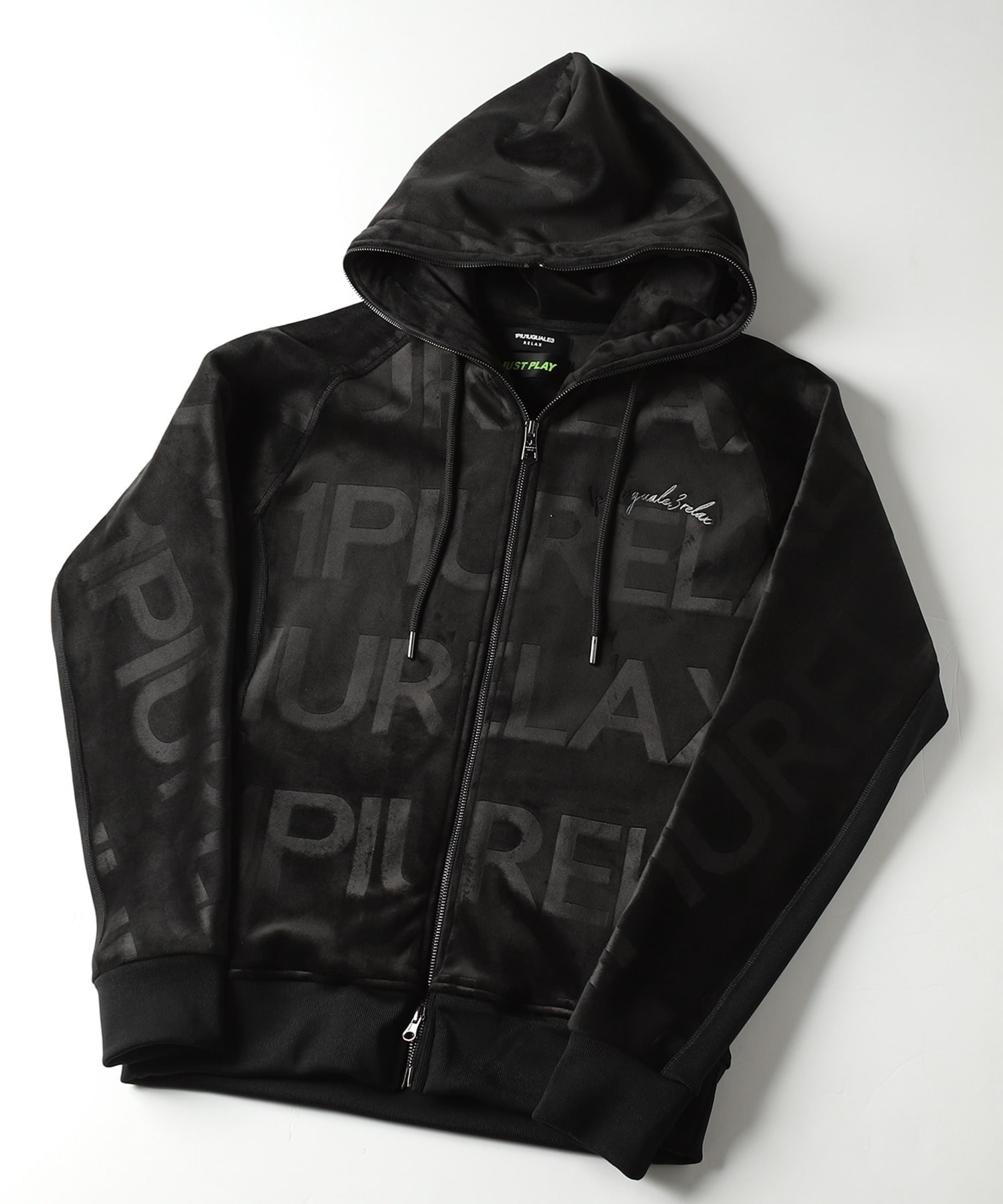 1PIU1UGUALE3 RELAX × JUST PLAY】 VELOR LOGO HOODIE｜メンズ