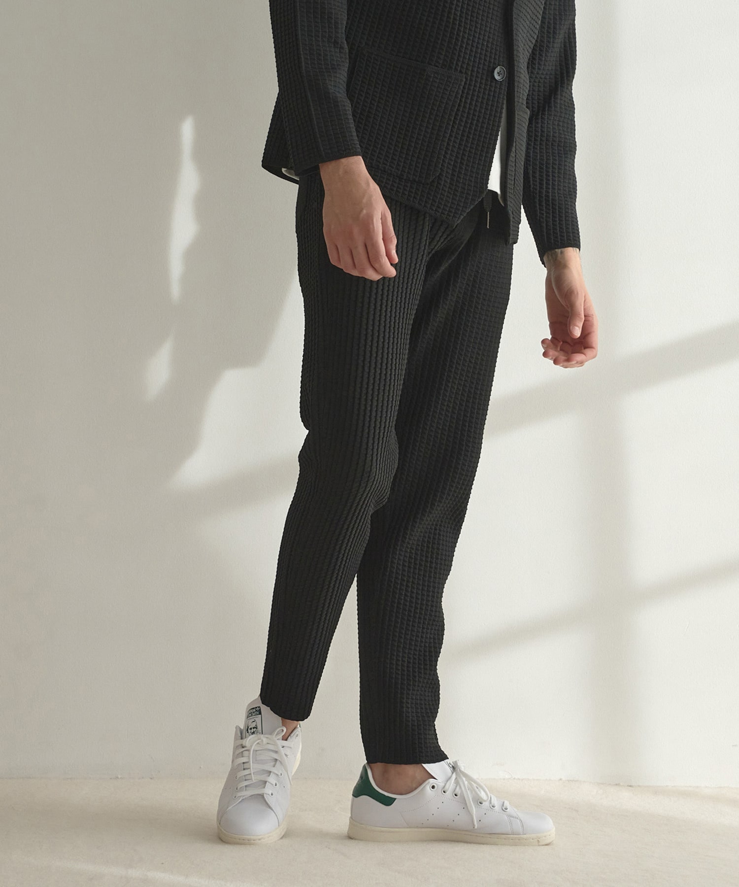 こうぴ ページ セットアップ対応】14Gリンクス柄編みニットスリムイージーパンツ