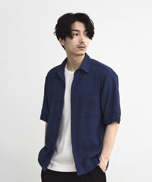 シャーリングレギュラーカラー半袖シャツ