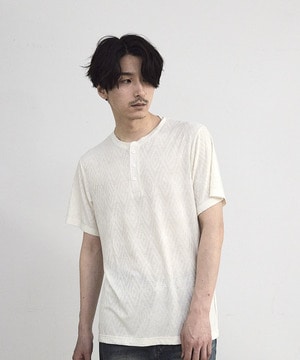 ヘリンボーンジャガードヘンリーネックTシャツ