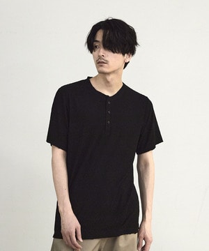 ヘリンボーンジャガードヘンリーネックTシャツ