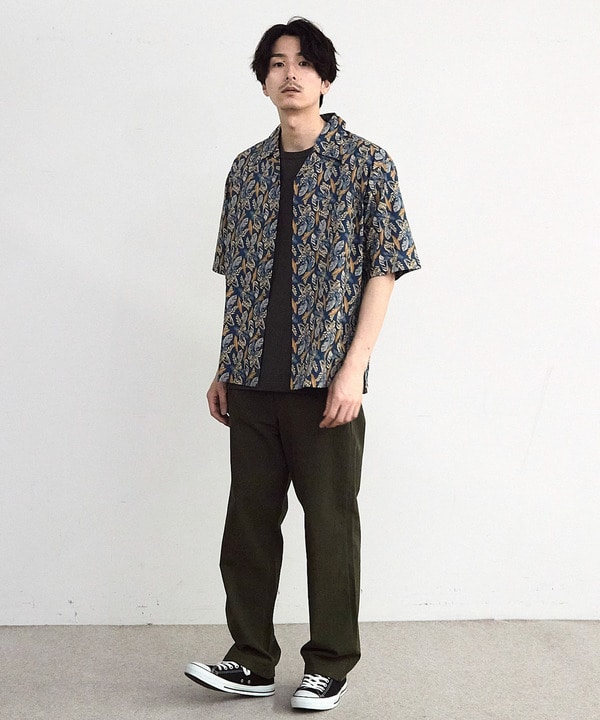 リーフプリントオープンカラー半袖シャツ 詳細画像 1