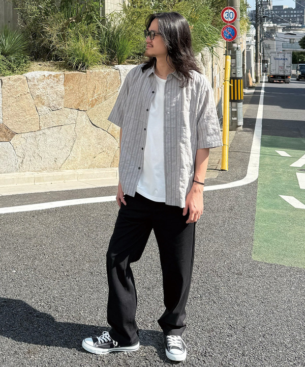 ドビーストライプ半袖シャツ 詳細画像 1