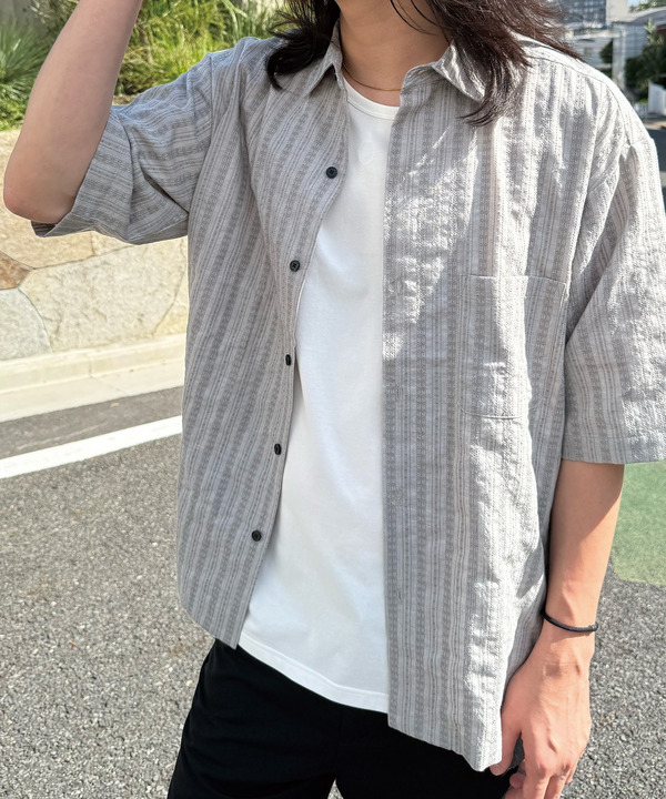 ドビーストライプ半袖シャツ 詳細画像 3