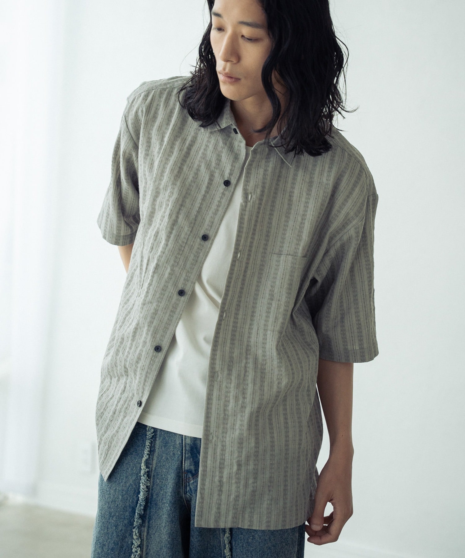 M's Gracy デニムストライプ 半袖シャツワンピース ドビーストライプ半袖シャツ｜メンズファッション通販 MEN'S