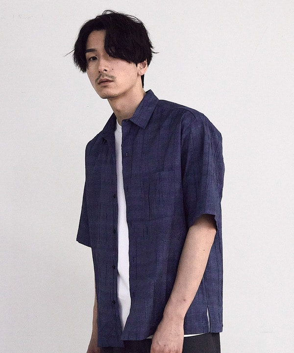 デニムライクワッシャー半袖シャツ 詳細画像 ネイビー 1