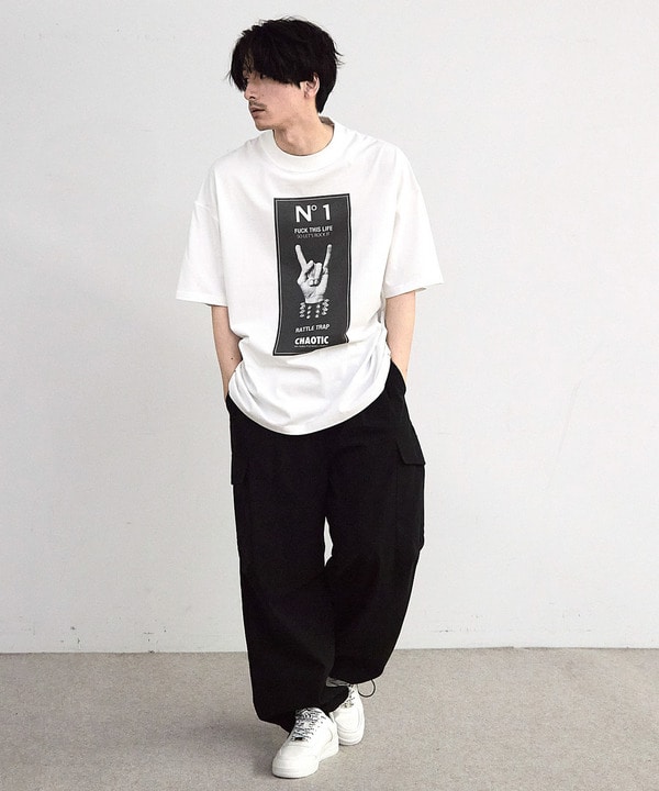 【CHAOTIC】別注メロイックサインプリントオーバーサイズTシャツ 詳細画像 3