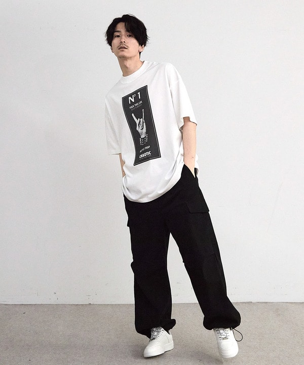 【CHAOTIC】別注メロイックサインプリントオーバーサイズTシャツ 詳細画像 4