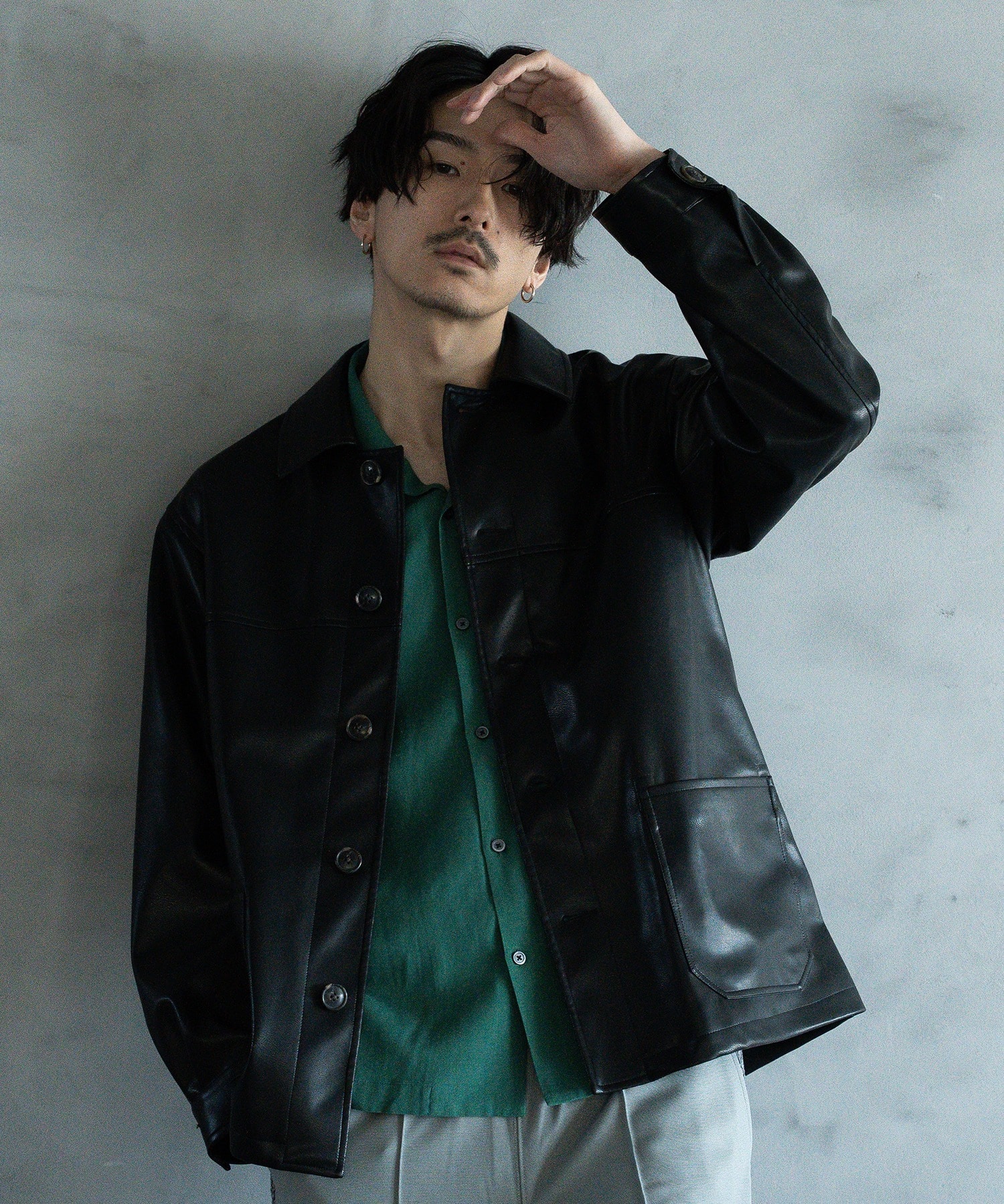 pihakapi 18aw レザーブルゾン シンセティックレザー カバーオールブルゾン｜メンズ
