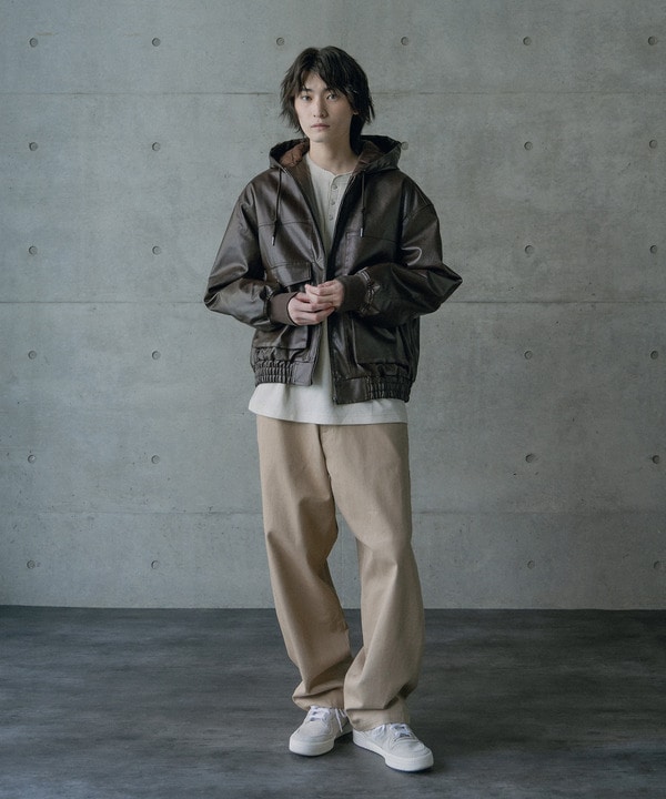 ビンテージシンセティックレザーA-2タイプパーカーブルゾン 詳細画像 1