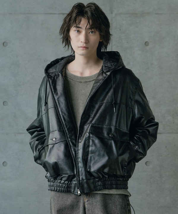 ビンテージシンセティックレザーA-2タイプパーカーブルゾン 詳細画像 14