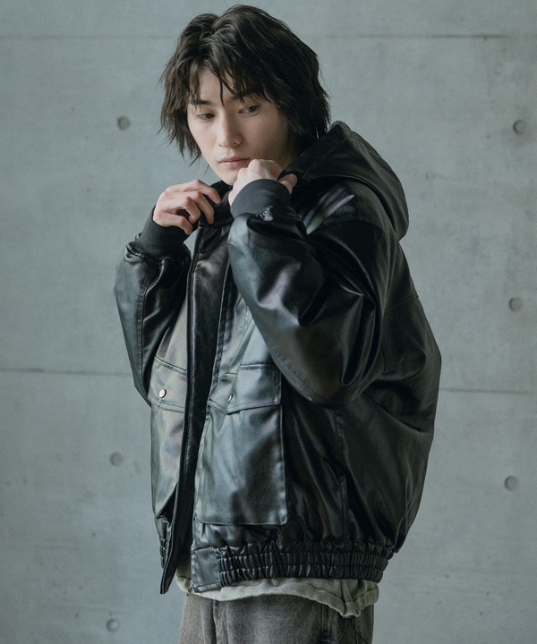 ビンテージシンセティックレザーA-2タイプパーカーブルゾン 詳細画像 15