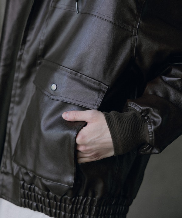 ビンテージシンセティックレザーA-2タイプパーカーブルゾン 詳細画像 5