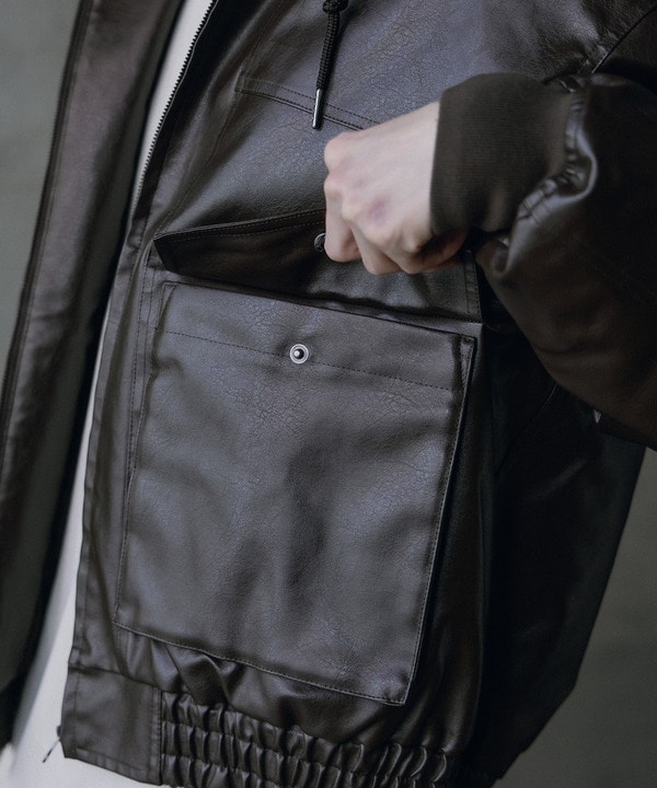 ビンテージシンセティックレザーA-2タイプパーカーブルゾン 詳細画像 6