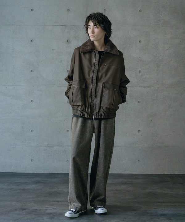 ビンテージシンセティックレザーファーカラー脱着フライトブルゾン 詳細画像 1