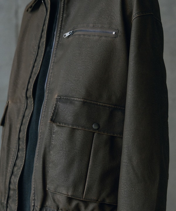 ビンテージシンセティックレザーファーカラー脱着フライトブルゾン 詳細画像 10