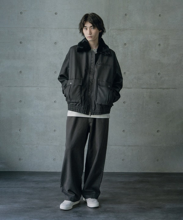 ビンテージシンセティックレザーファーカラー脱着フライトブルゾン 詳細画像 12