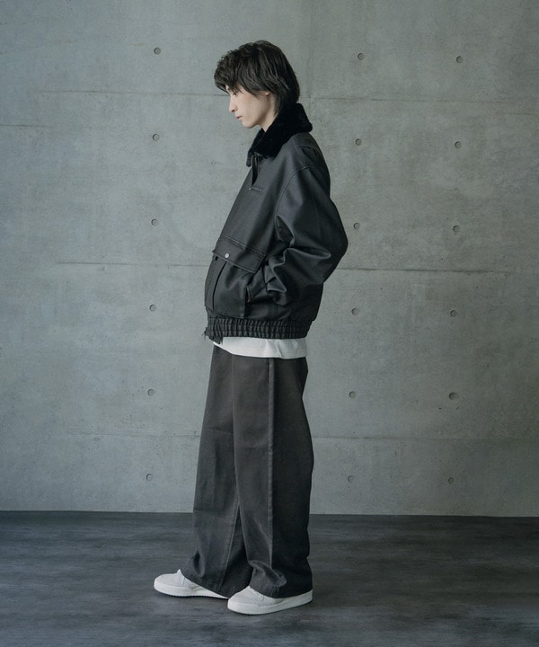 ビンテージシンセティックレザーファーカラー脱着フライトブルゾン 詳細画像 13