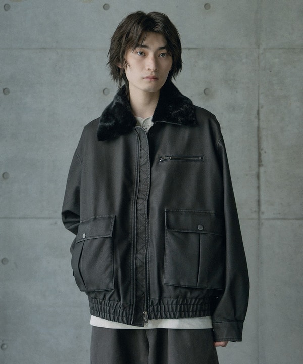 ビンテージシンセティックレザーファーカラー脱着フライトブルゾン 詳細画像 15