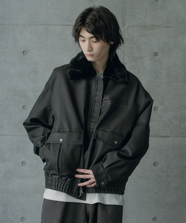 ビンテージシンセティックレザーファーカラー脱着フライトブルゾン 詳細画像 16