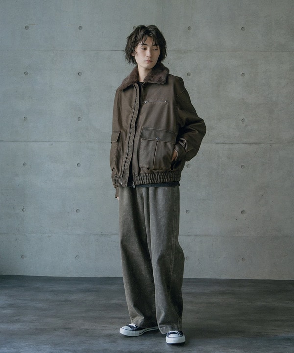 ビンテージシンセティックレザーファーカラー脱着フライトブルゾン 詳細画像 2