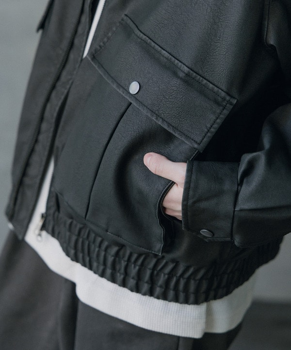 ビンテージシンセティックレザーファーカラー脱着フライトブルゾン 詳細画像 21